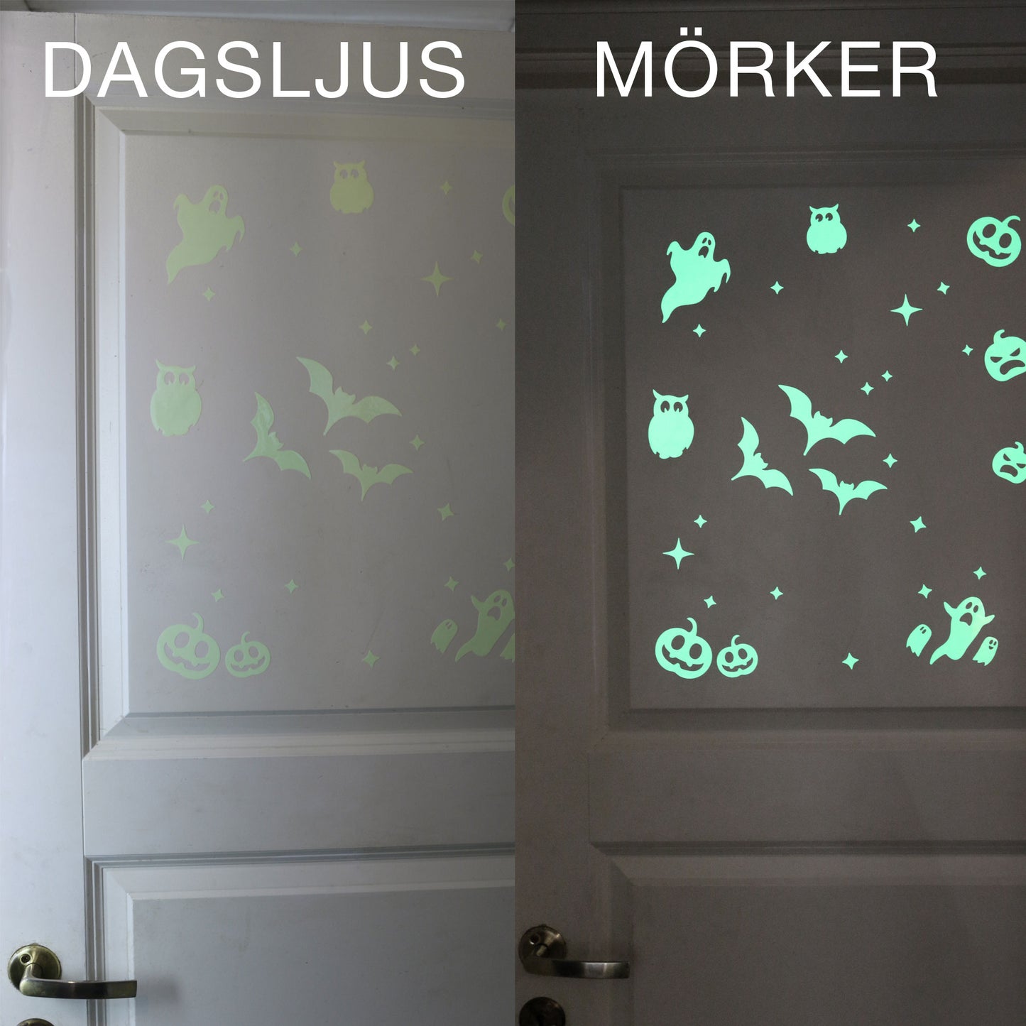 Självlysande dekaler med Halloween-motiv m.m.