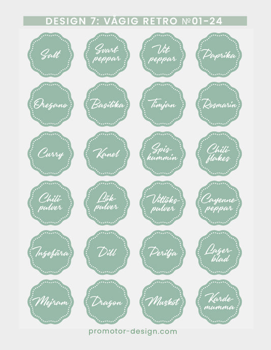 Etiketter till kryddburkar med gammaldags mysig design.