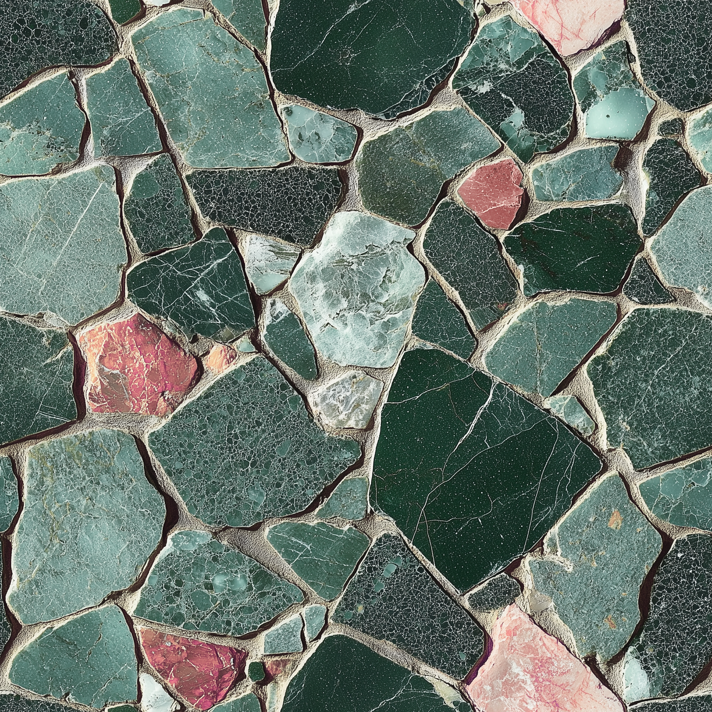 Kakeldekor med grön och rosa terrazzo