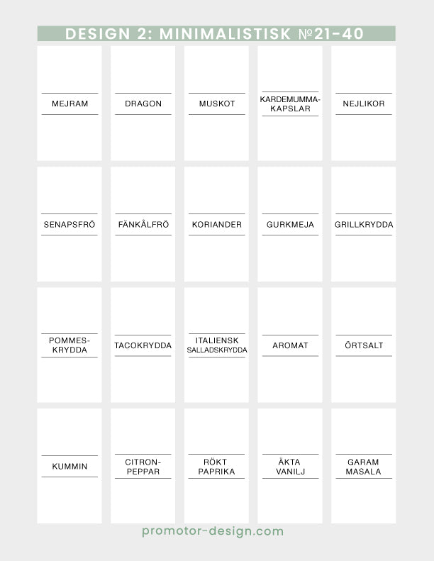 Vita minimalistiska etiketter till kryddburkar.
