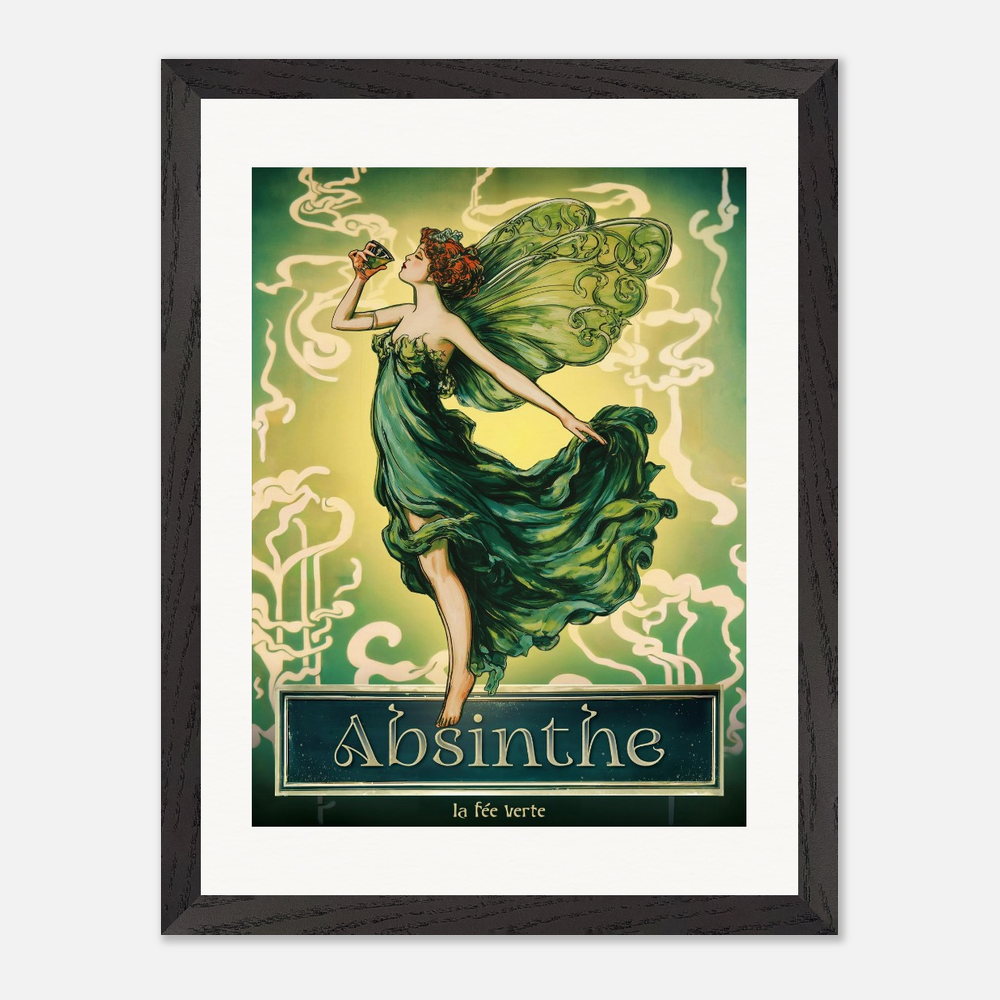 Inramad poster med gröna fén i art nouveau-stil.