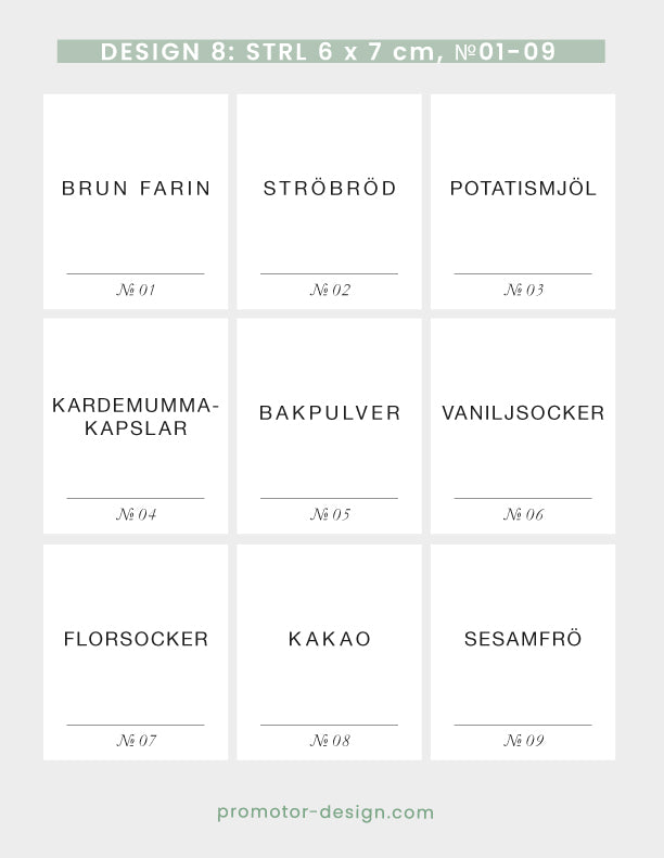 Etiketter för lite större burkar (6 x 7cm) till t.ex. farin, ströbröd, bakpulver m.m.