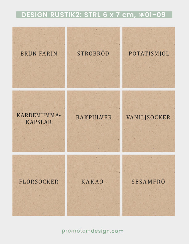 Etiketter för lite större burkar (6 x 7cm) till t.ex. farin, ströbröd, bakpulver m.m.