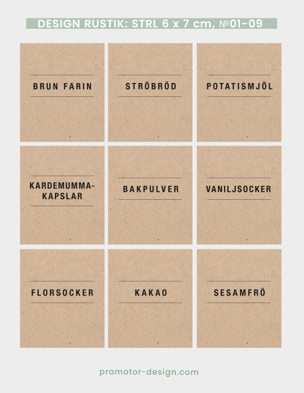 Etiketter för lite större burkar (6 x 7cm) till t.ex. farin, ströbröd, bakpulver m.m.