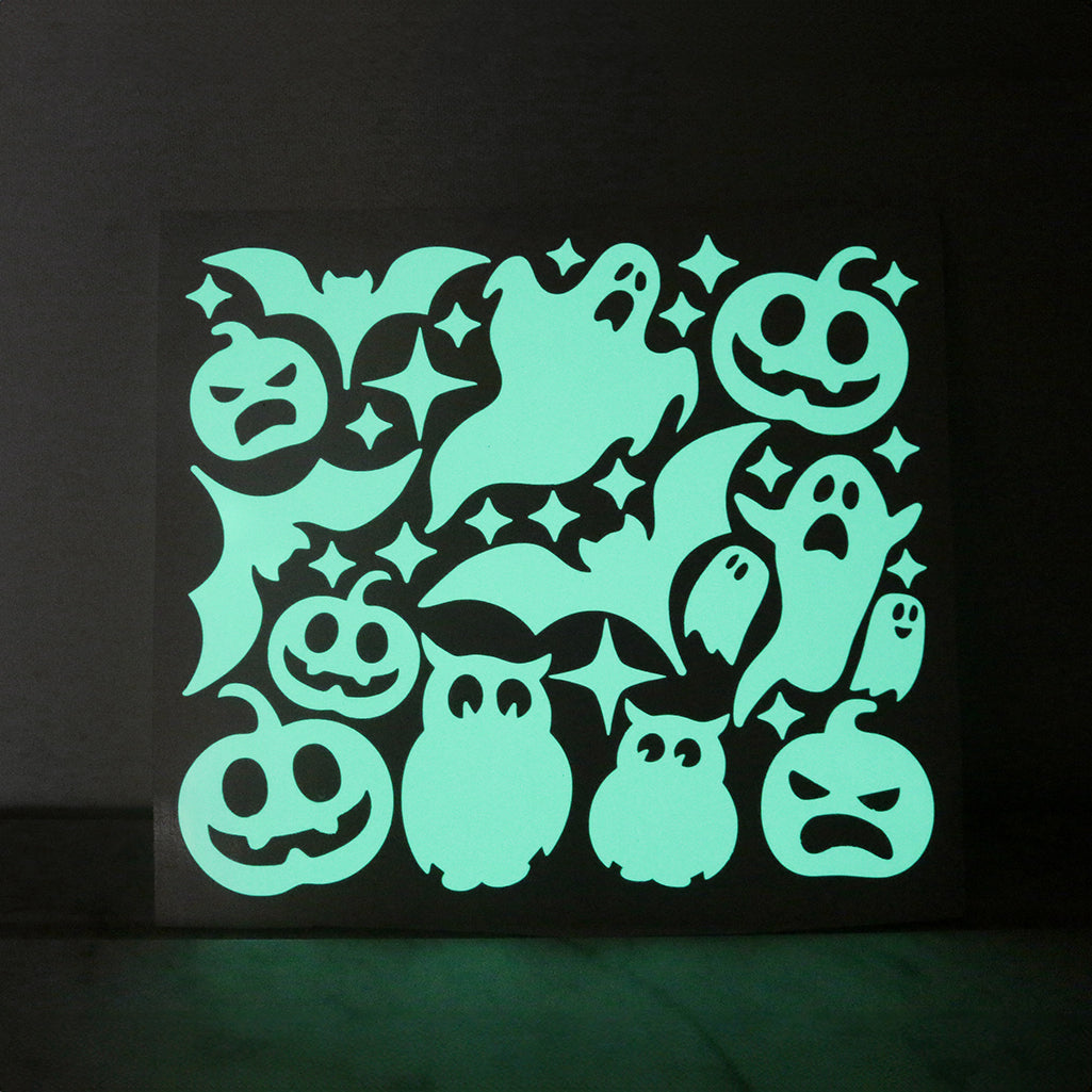 Reflekterande klistermärken med Spöken, pumpor, ugglor och fladdermöss